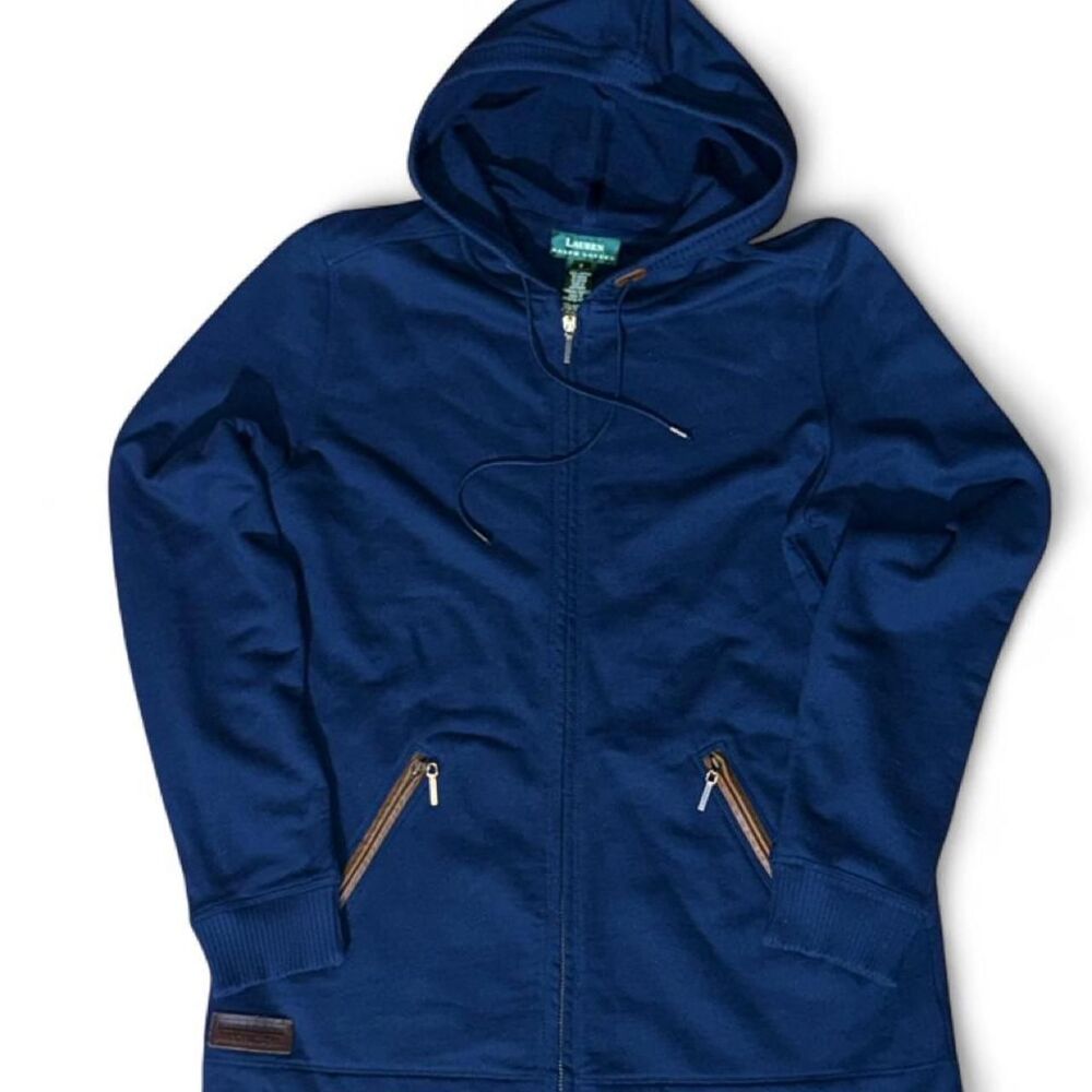 Vintage Y2K Lauren Ralph Lauren Women's Size S Blue Full Zip Hoodie Relaxed Fit